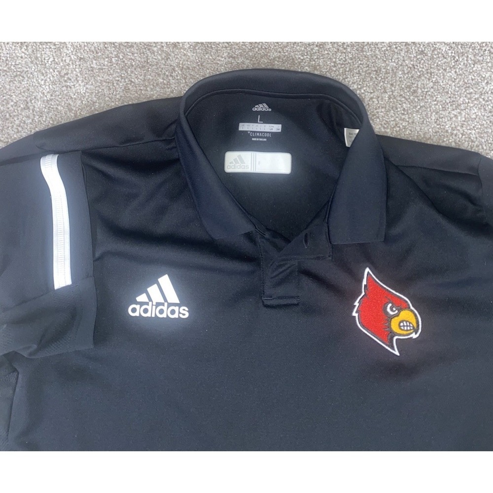 Adidas Player Issued Louisville Cardinals Polo Solid Black Polo Mens L Climacool